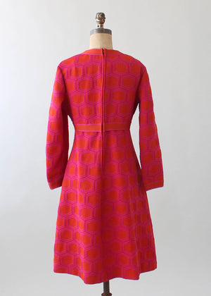 Vintage 1970s MOD Orange and Pink Knit Dress