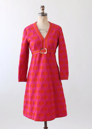 Vintage 1970s MOD Orange and Pink Knit Dress