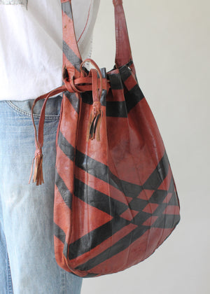 Vintage 1970s Moroccan Leather Drawstring Bag