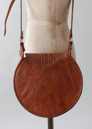 Vintage 1970s Moroccan Tooled Leather Round Purse