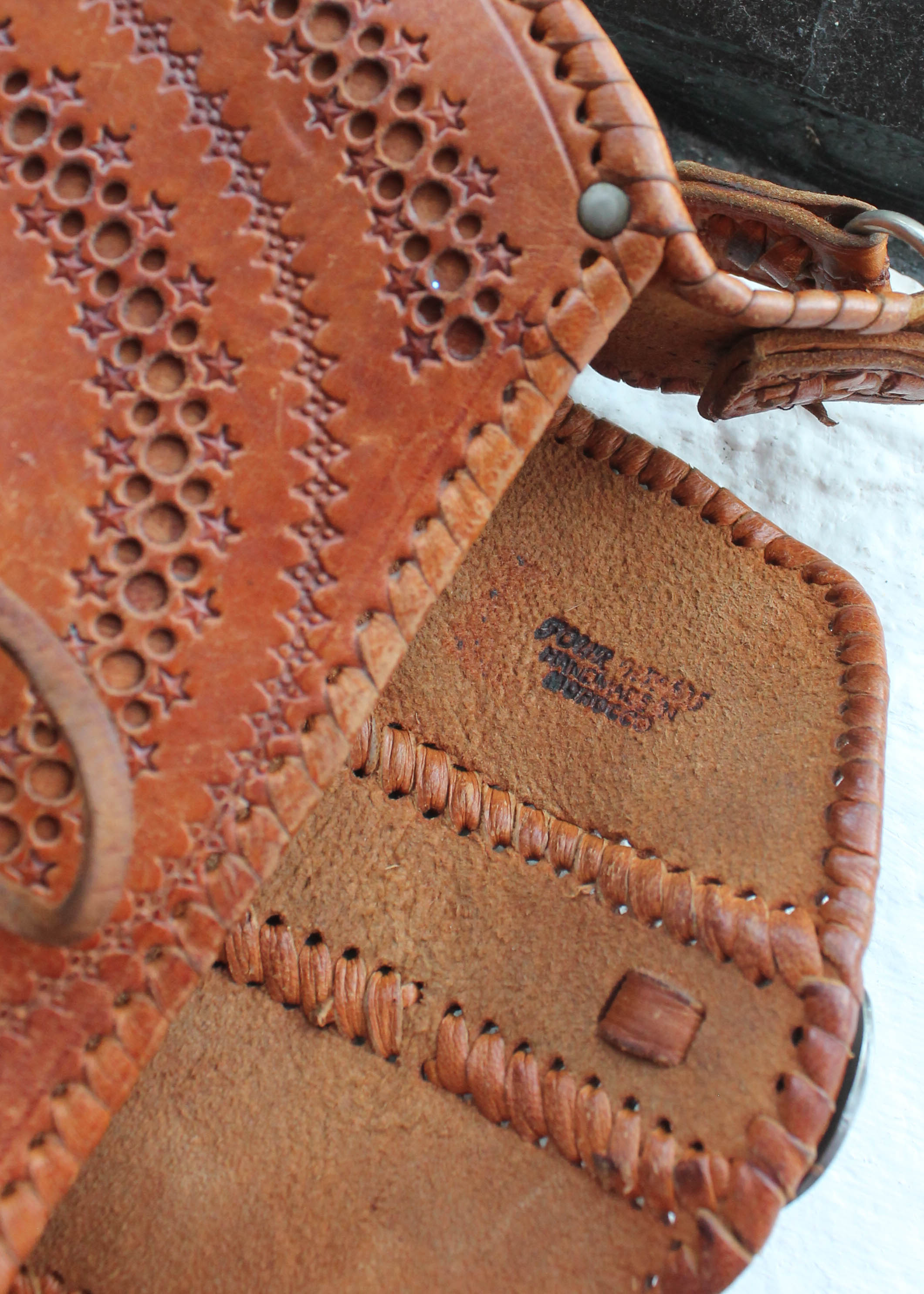 Vintage 1970s Moroccan Tooled Leather Round Purse