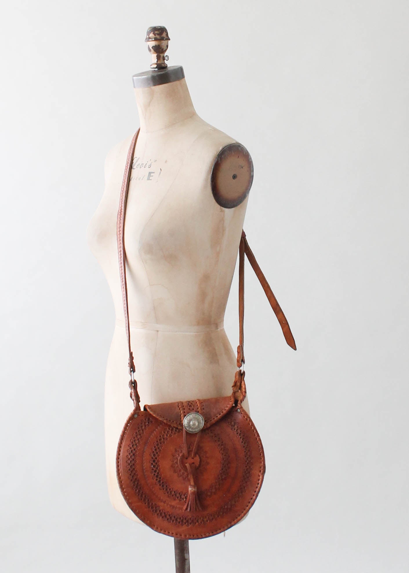 Vintage 1970s Moroccan Tooled Leather Round Purse