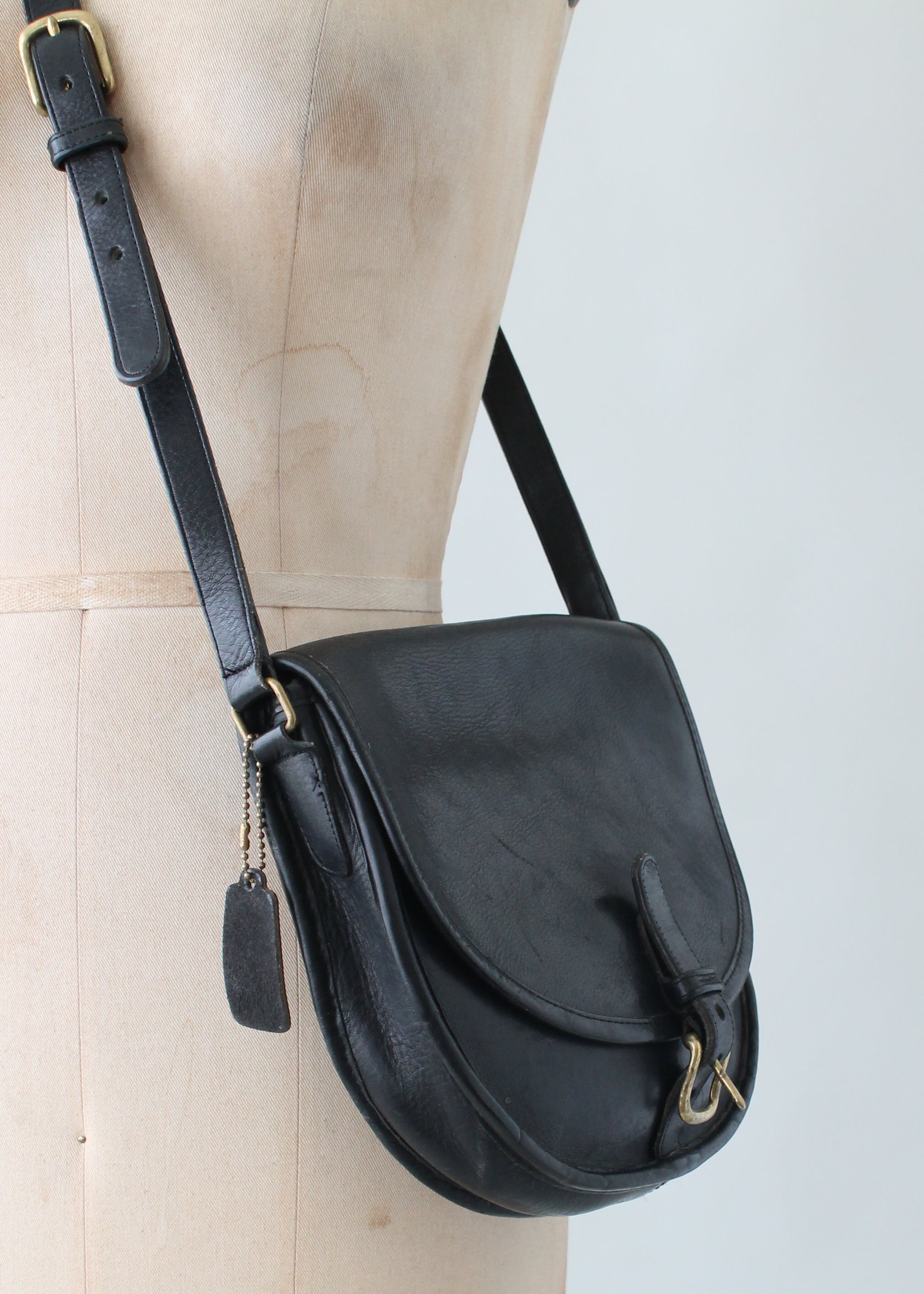 Vintage COACH Black Leather Handbag Purse Short Straps with tag 14x9 NICE!
