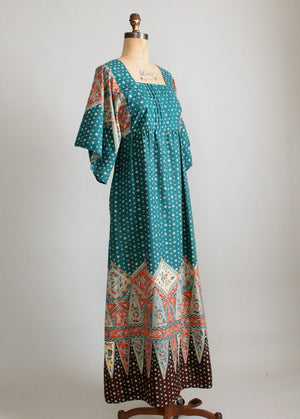 Vintage 1970s Neutrals Print Cotton Maxi Dress