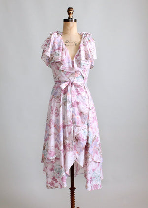 Vintage 1970s Pastel Floral Wrap Dress