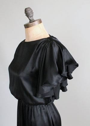 Vintage 1970s Pierre Cardin Black Silk Dress