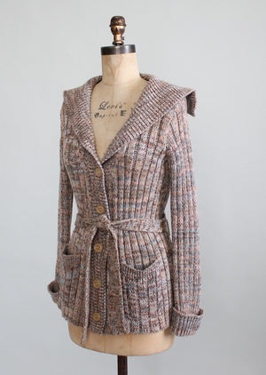 Vintage 1970s Shawl Collar Belted Cardigan