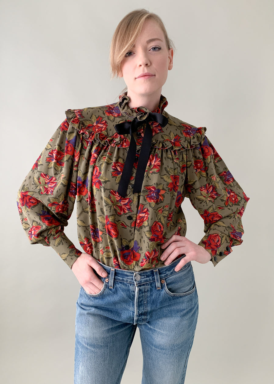 Vintage 1970s Ungaro Floral Silk Blouse