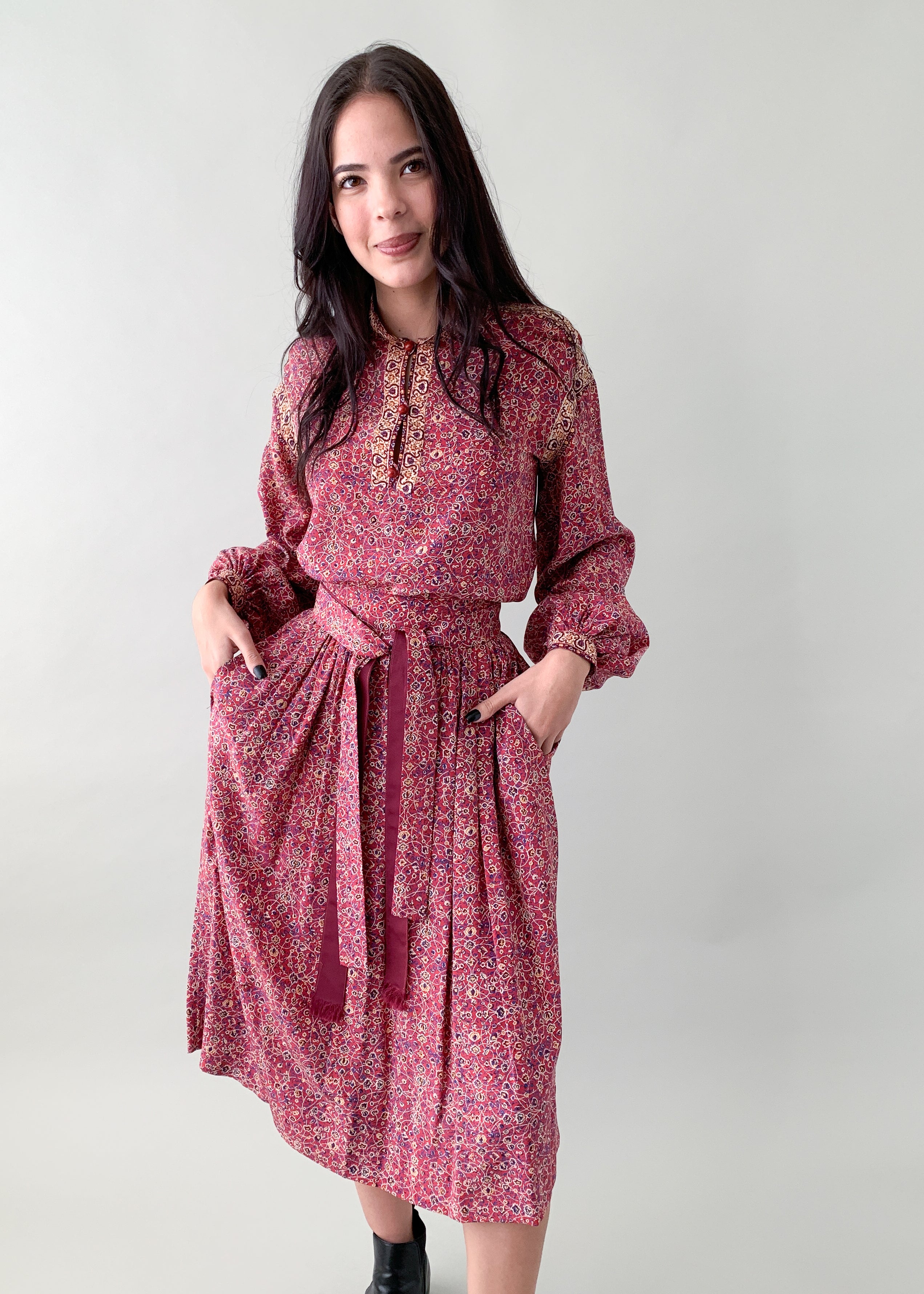 Vintage 1970s Ungaro Silk Peasant Dress Set