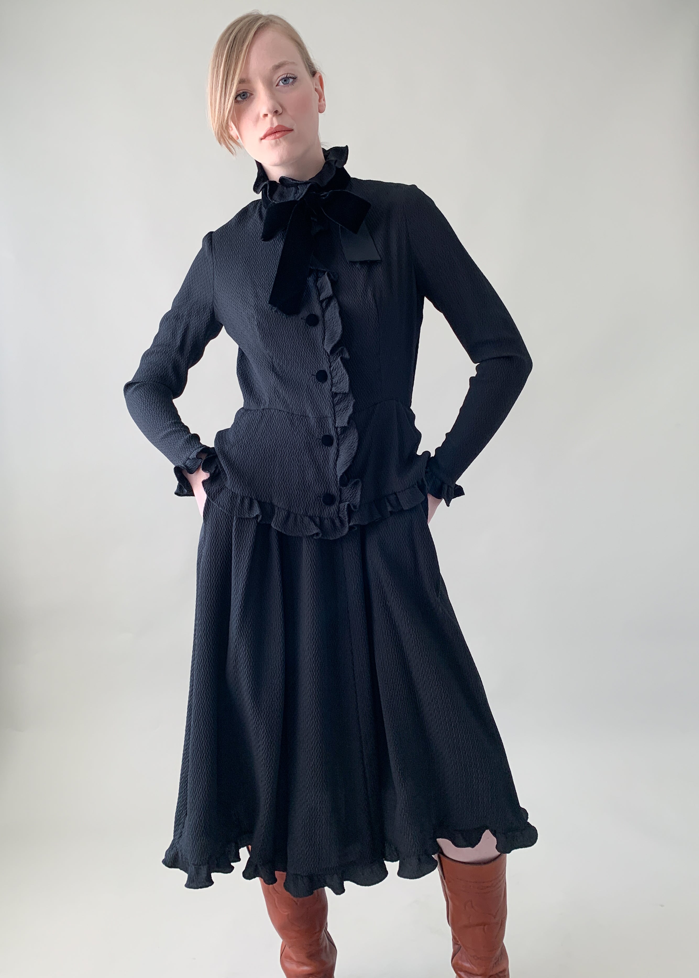 Vintage 1970s Valentino Silk Ruffle Dress