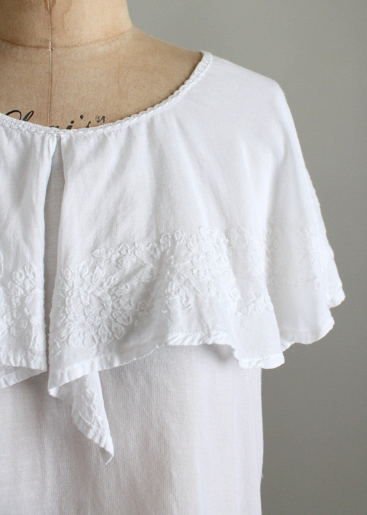 Vintage 1970s White Embroidered Ruffle Blouse