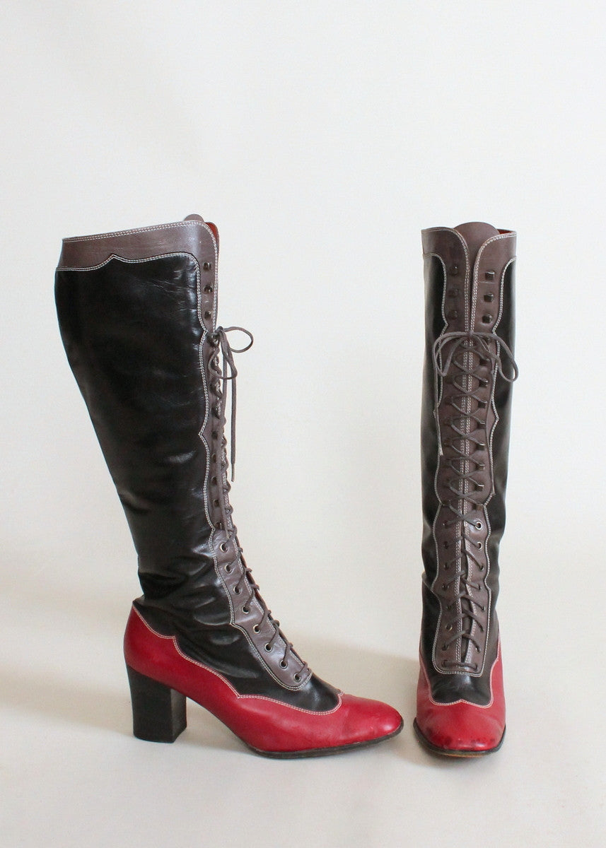 Vintage 1970s Yves Saint Laurent MOD Lace Up Boots