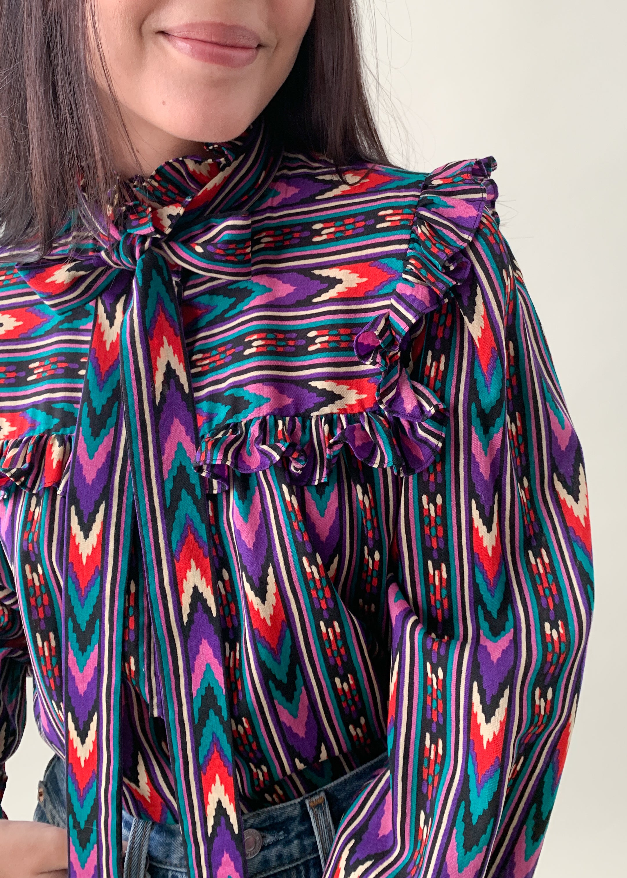 Vintage 1970s YSL Aztec Print Blouse