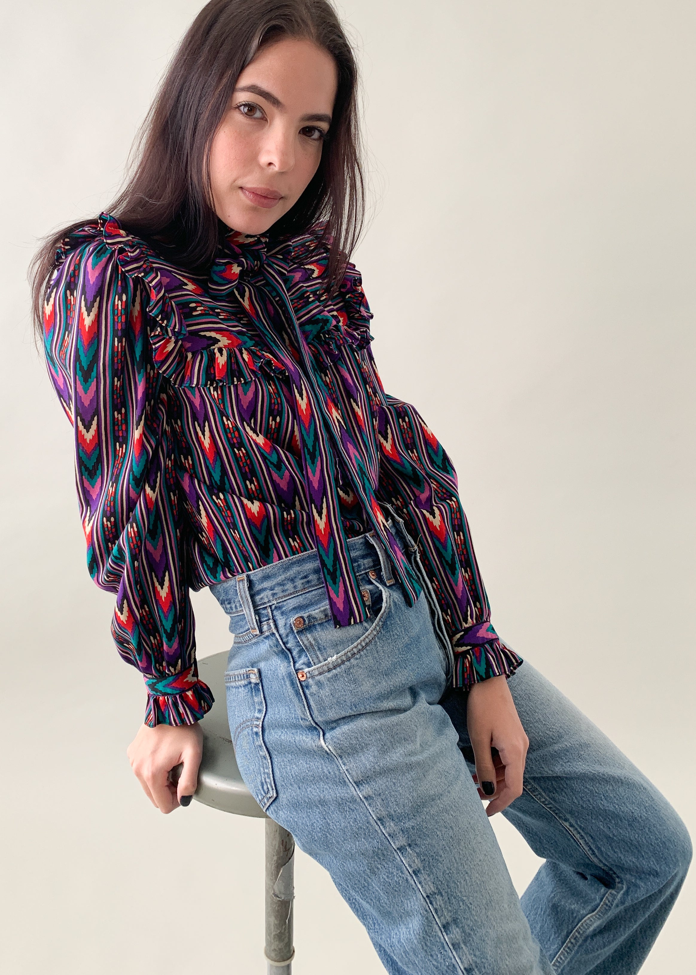 Vintage 1970s YSL Aztec Print Blouse