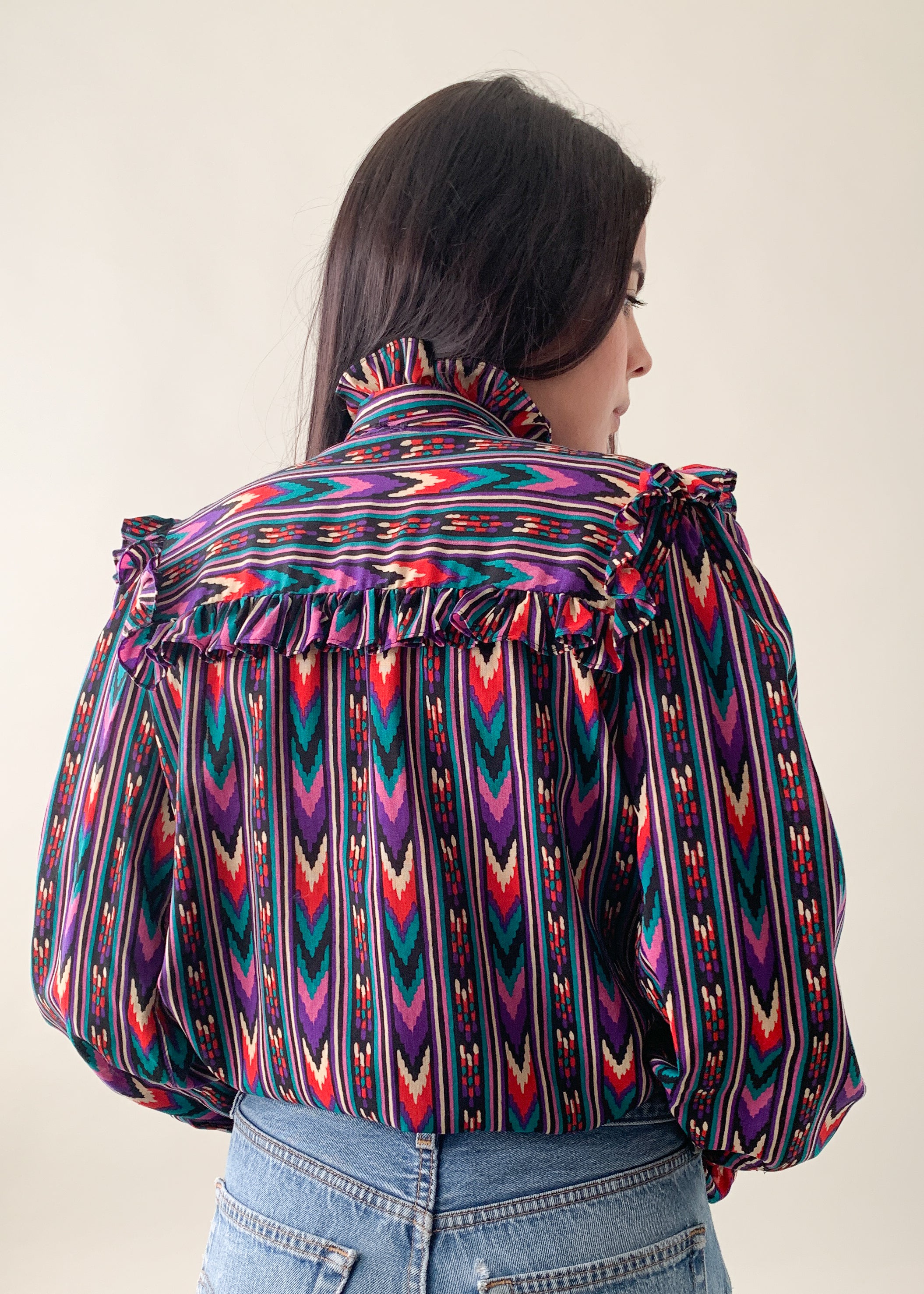 Vintage 1970s YSL Aztec Print Blouse