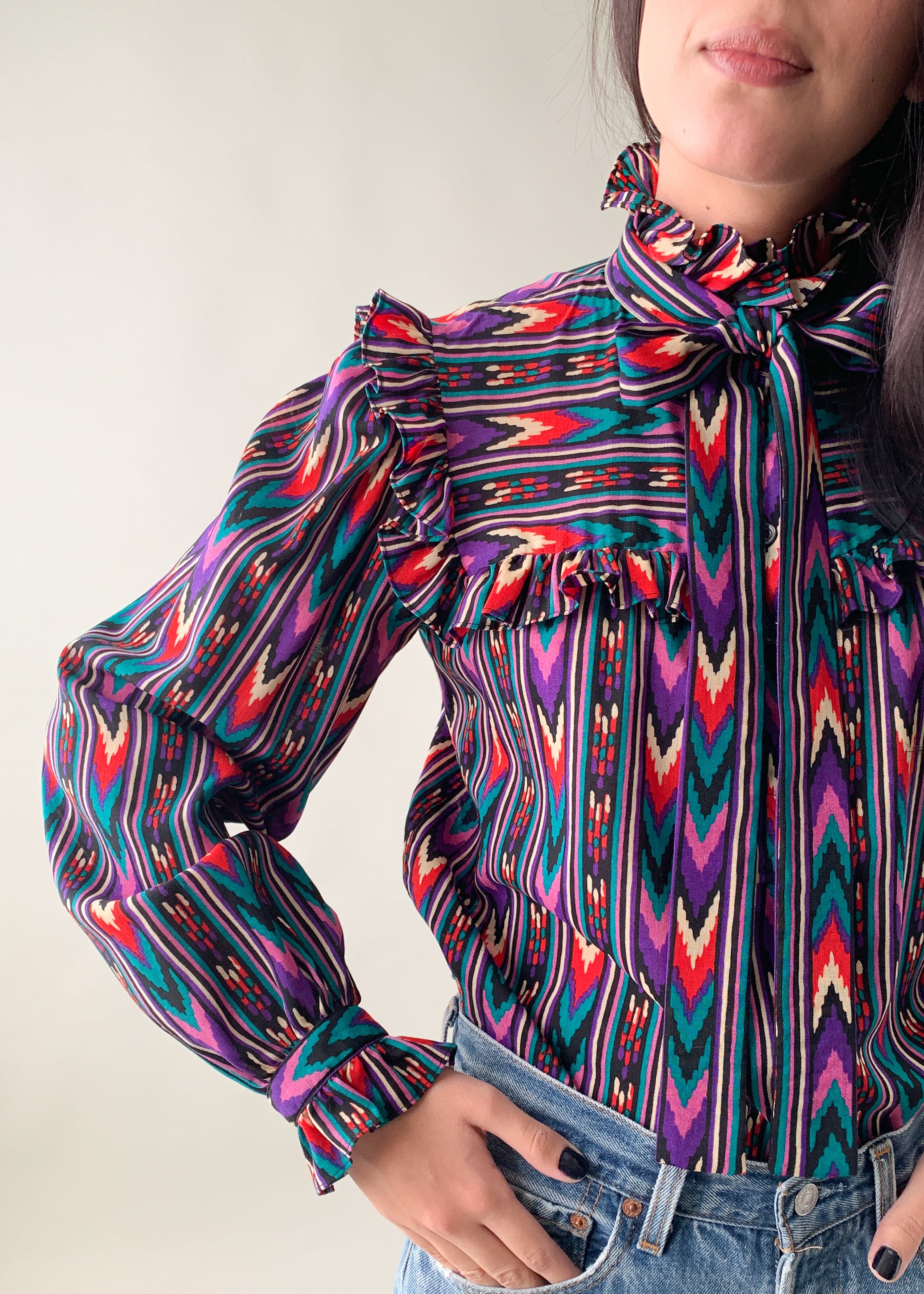 Vintage 1970s YSL Aztec Print Blouse