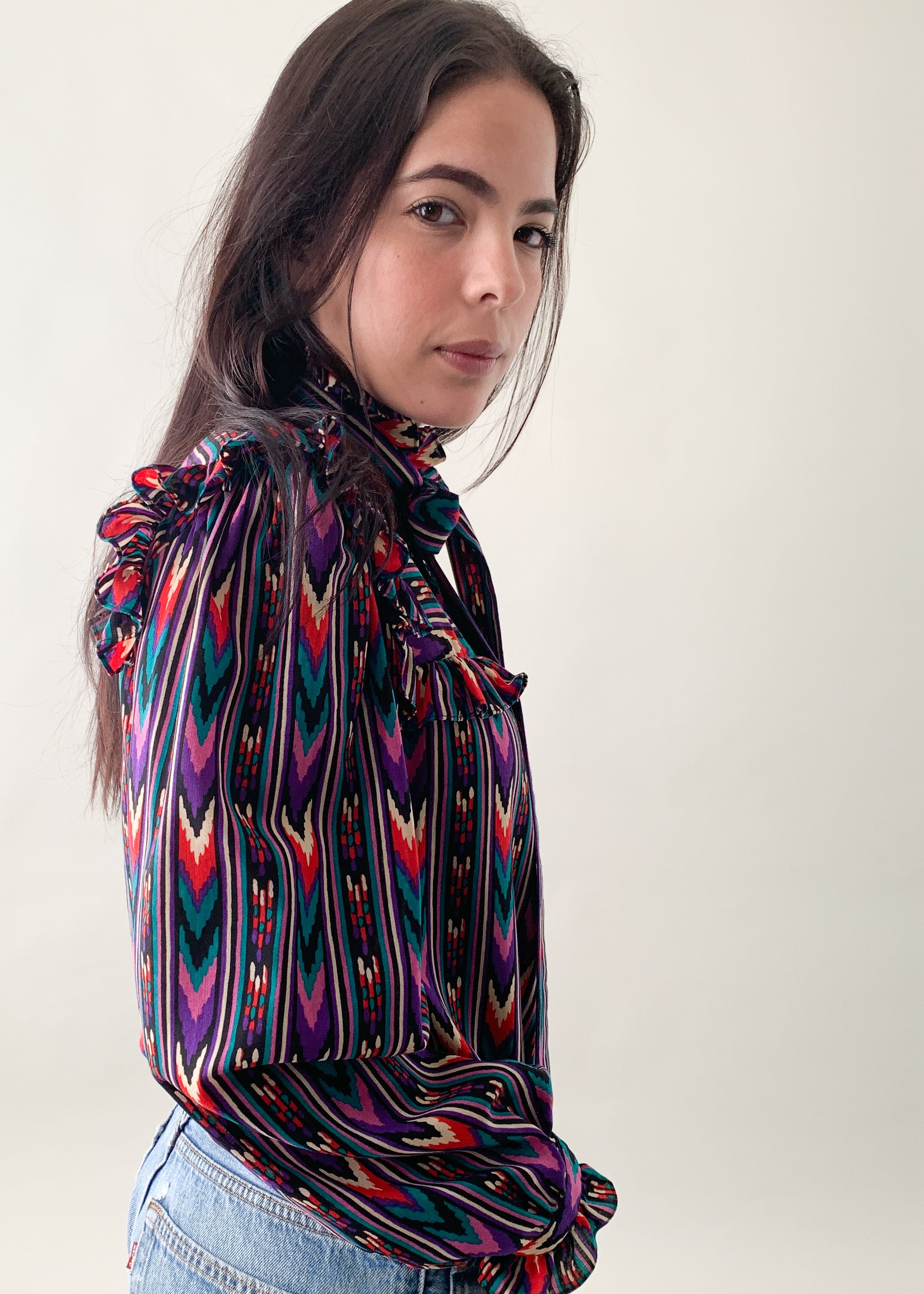 Vintage 1970s YSL Aztec Print Blouse