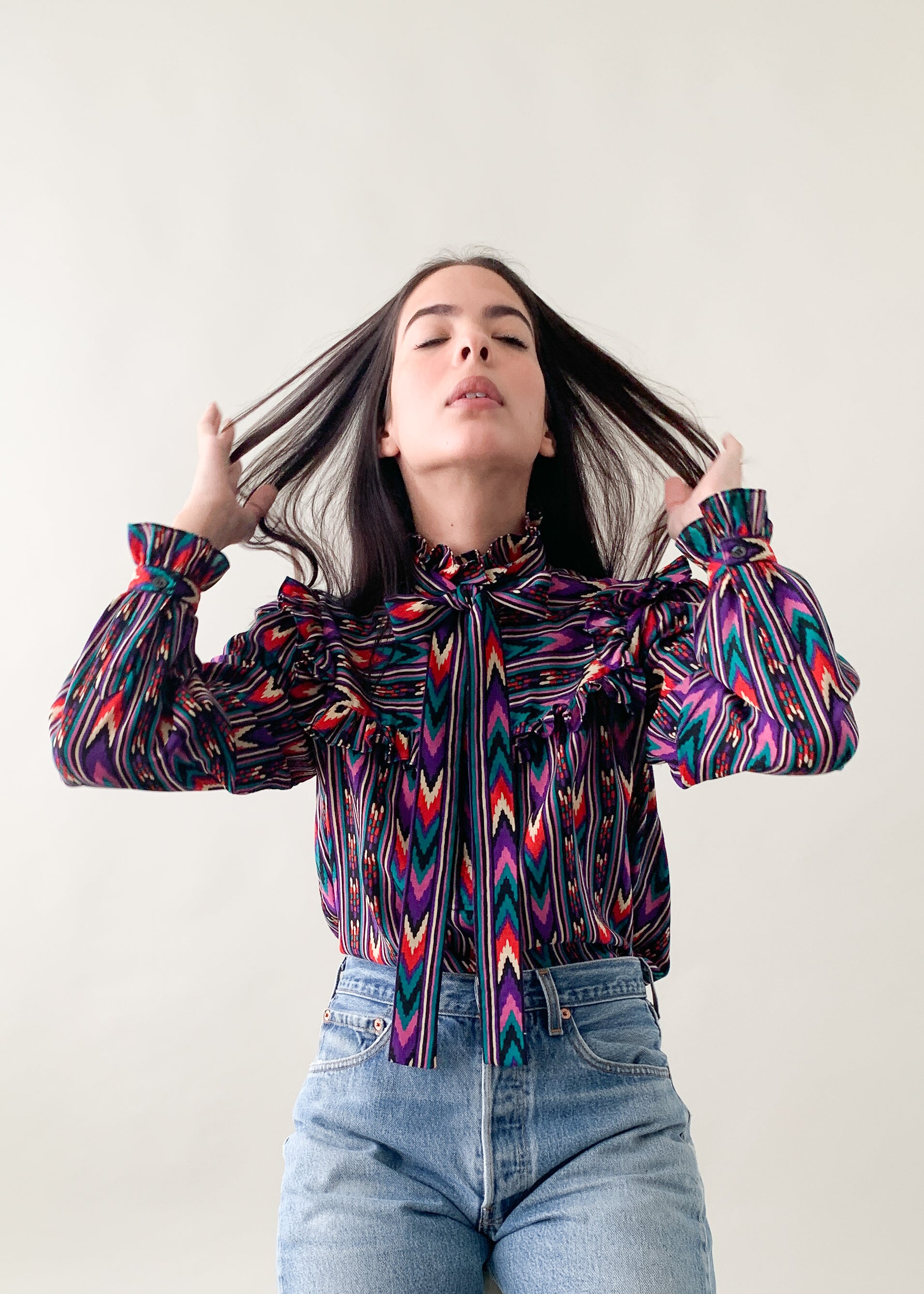 Vintage 1970s YSL Aztec Print Blouse