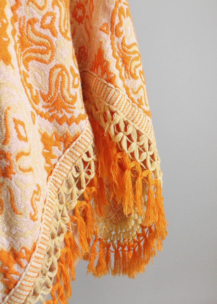 Vintage 1970s Abstract Knit Fringed Poncho