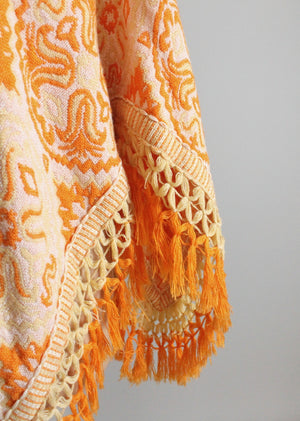 Vintage 1970s Abstract Knit Fringed Poncho