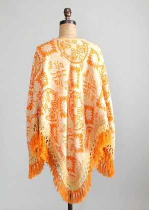Vintage 1970s Abstract Knit Fringed Poncho