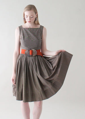 Vintage 1950s Mocha Striped Day Dress