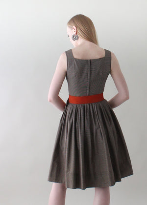 Vintage 1950s Mocha Striped Day Dress