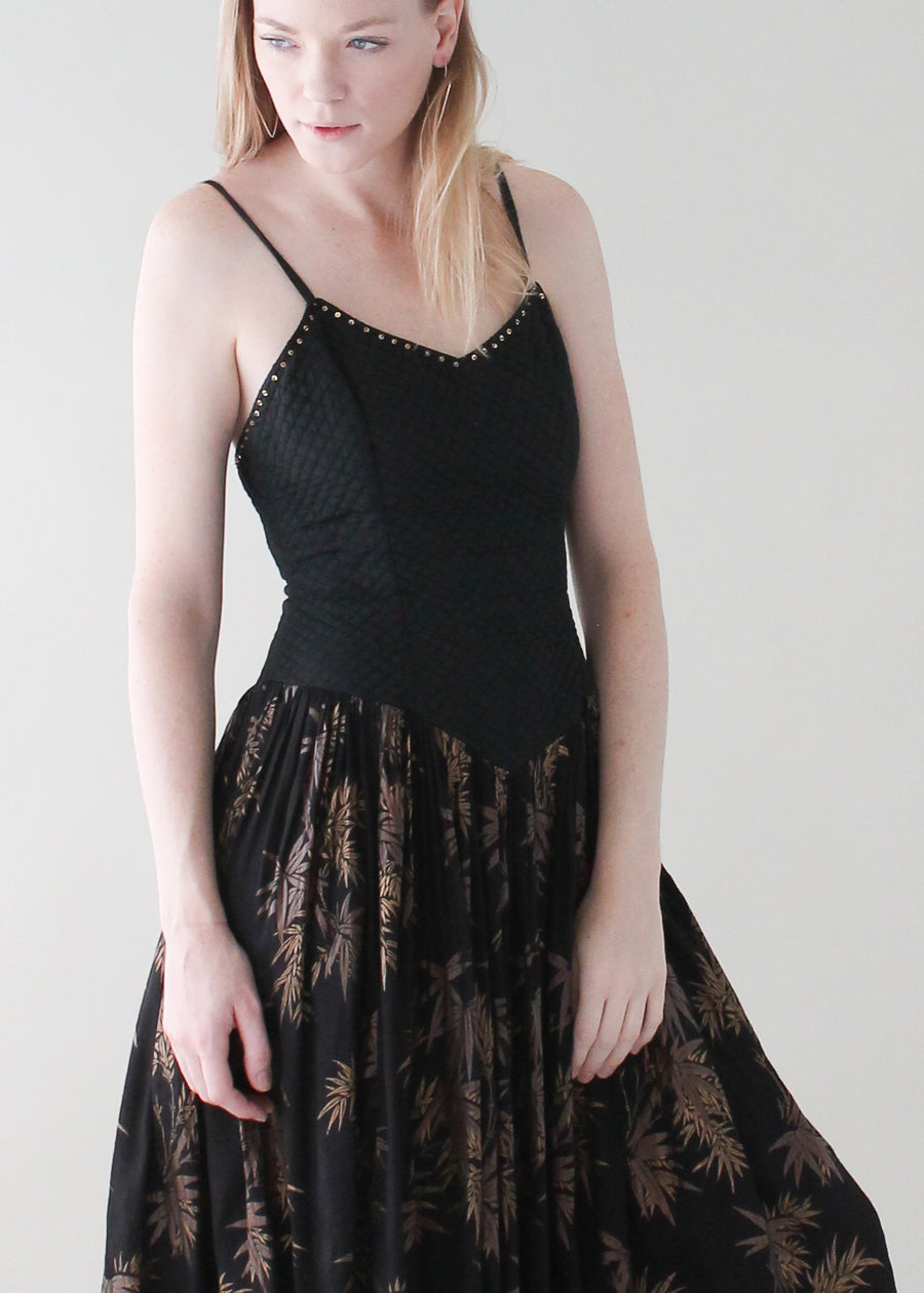 Vintage 1970s Black and Gold Sundress