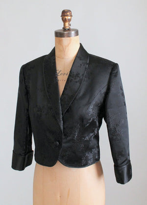 Vintage 1960s Black Silk Asian Print Jacket