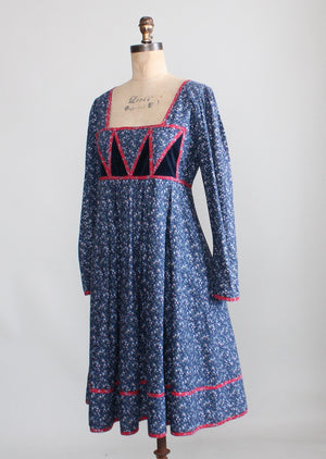 Vintage 1970s Gunne Sax Blue Calico Dress