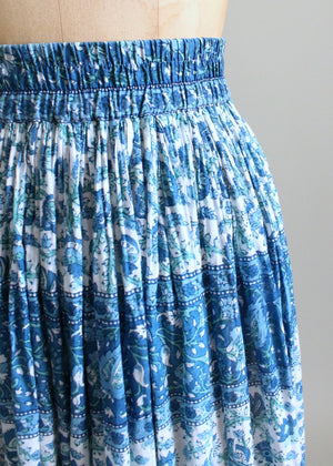 Vintage 1970s Blue Floral Indian Cotton Skirt