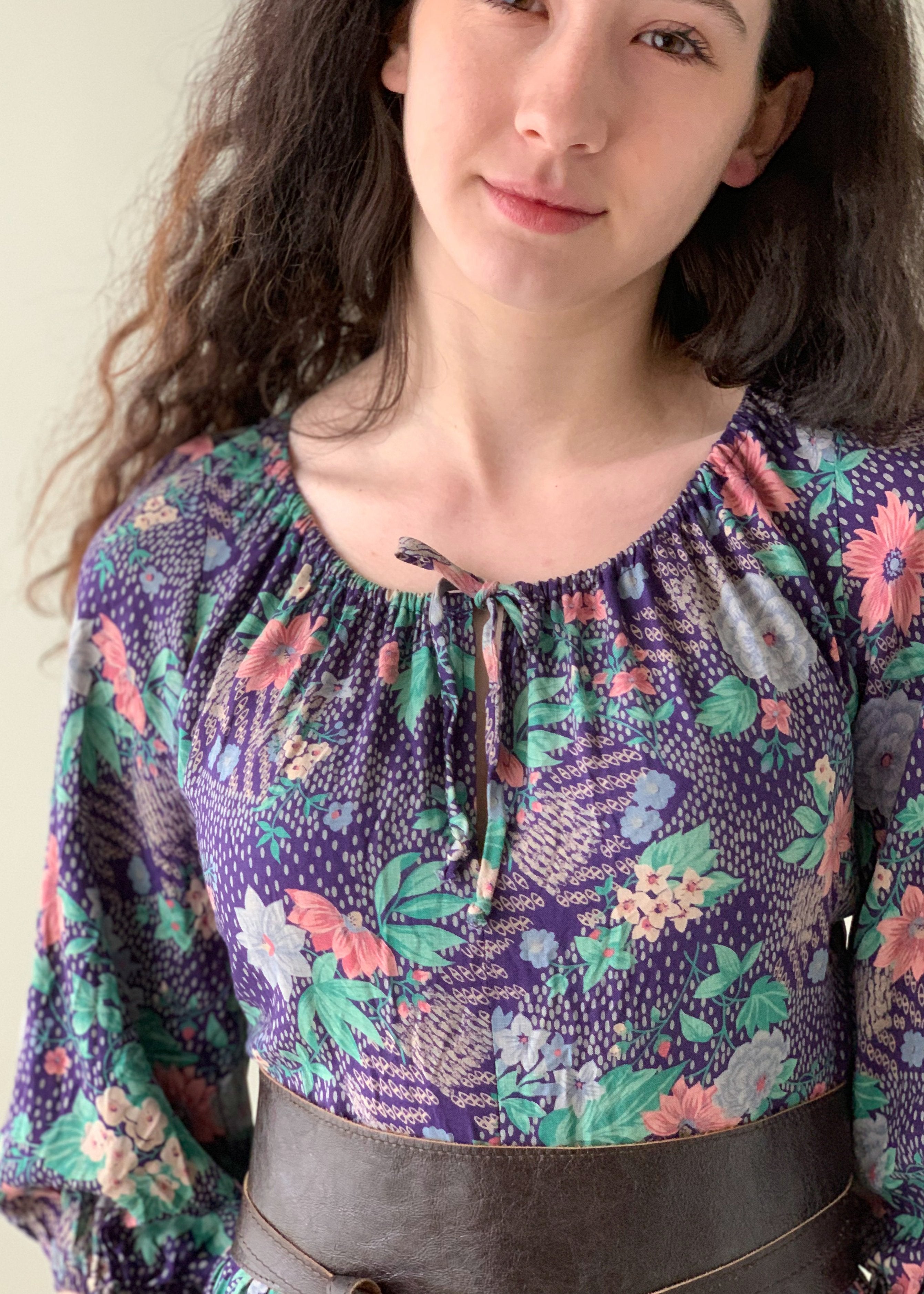 Vintage 1970s Floral Peasant Dress