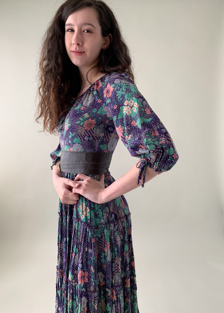 Vintage 1970s Floral Peasant Dress