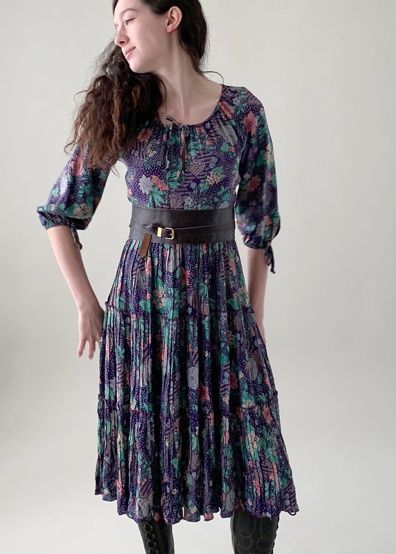 Vintage 1970s Floral Peasant Dress