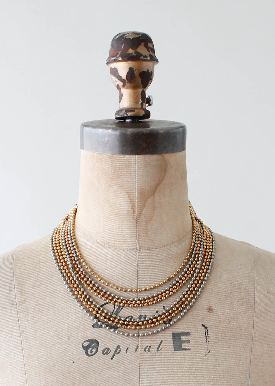 Vintage 1940s Brass Beaded Necklace and Bracelet Set