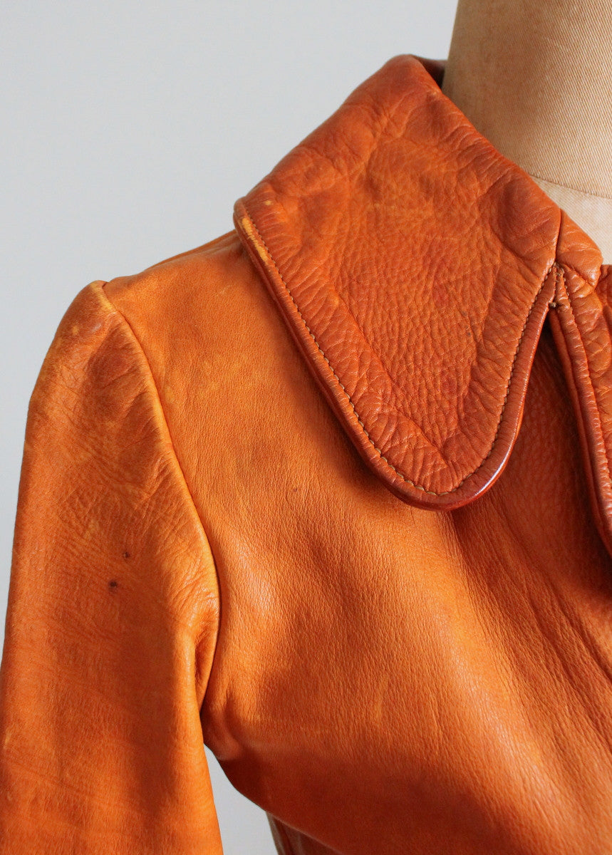 Vintage 1970s Brown Leather Cropped Jacket