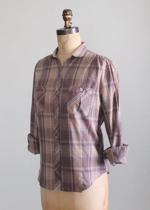 Vintage 1970s Neutrals Plaid Button Down Shirt