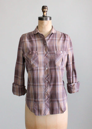 Vintage 1970s Neutrals Plaid Button Down Shirt