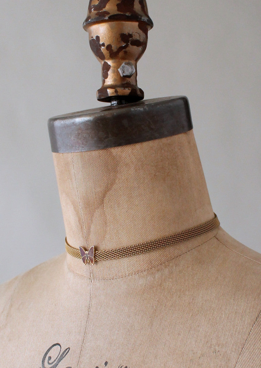 Vintage 1970s Butterfly and Mesh Choker Necklace
