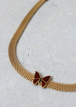Vintage 1970s Butterfly and Mesh Choker Necklace