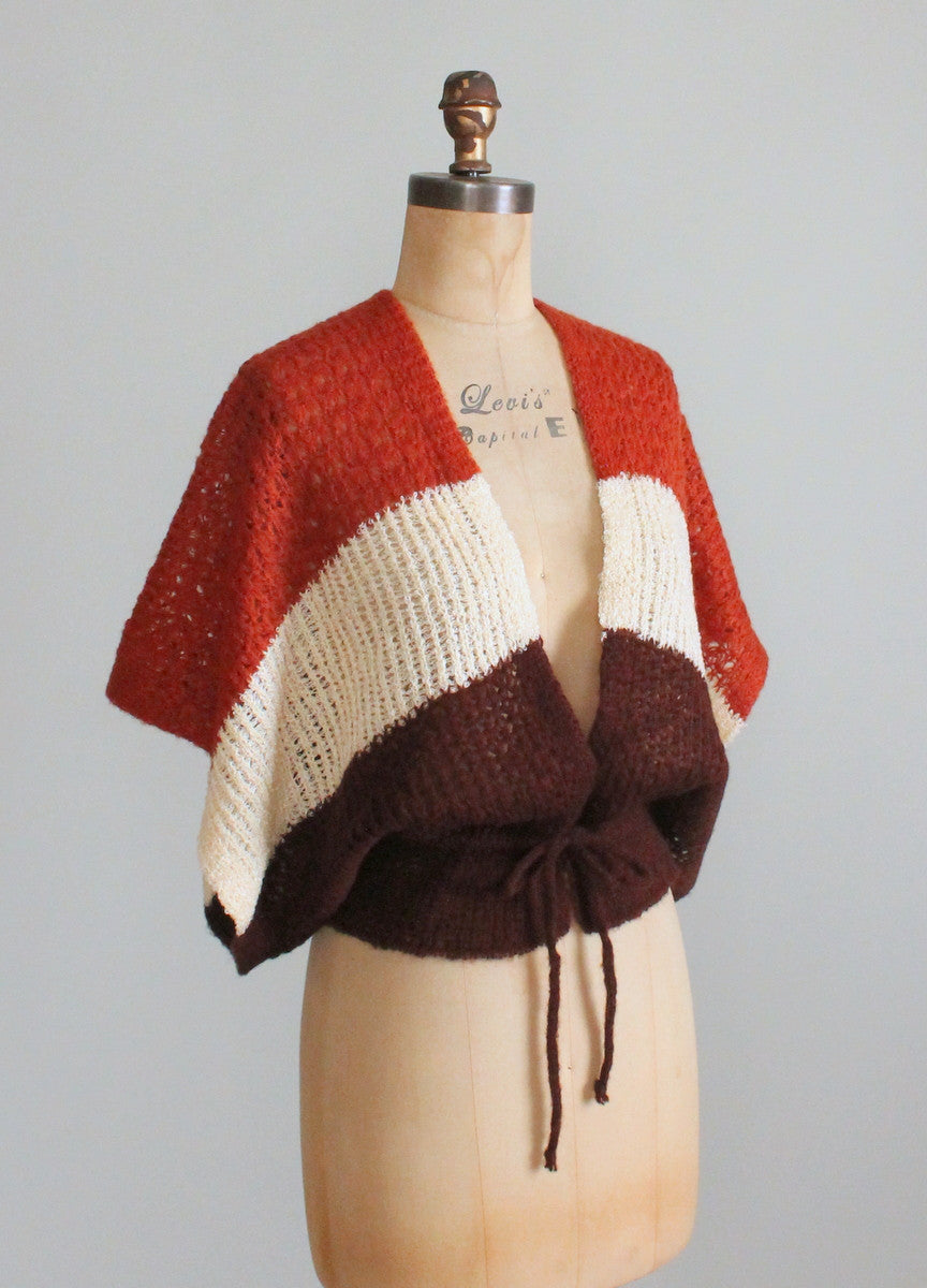 Vintage 1970s Color Block Tie Waist Cardigan