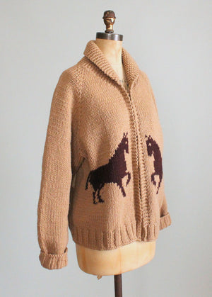 Vintage 1970s Cowichan Horse Cardigan Sweater