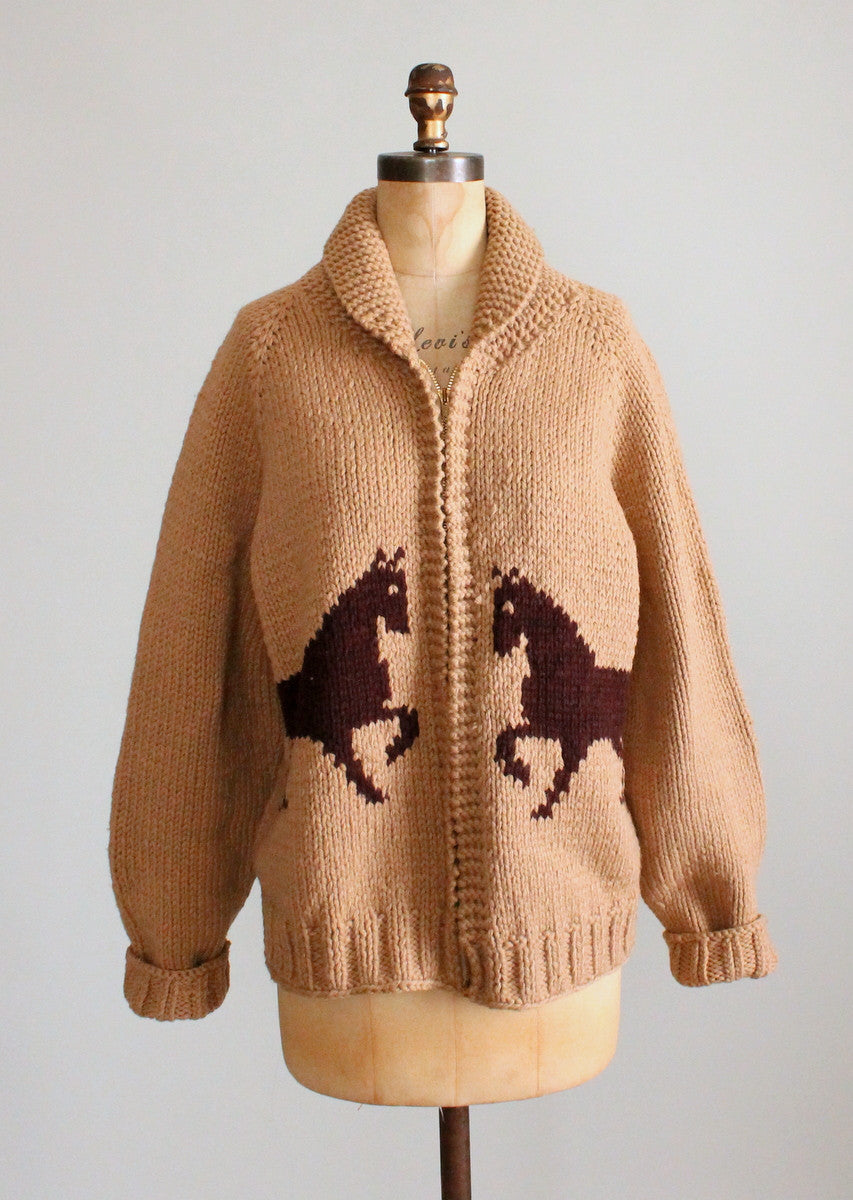 Vintage 1970s Cowichan Horse Cardigan Sweater - Raleigh Vintage