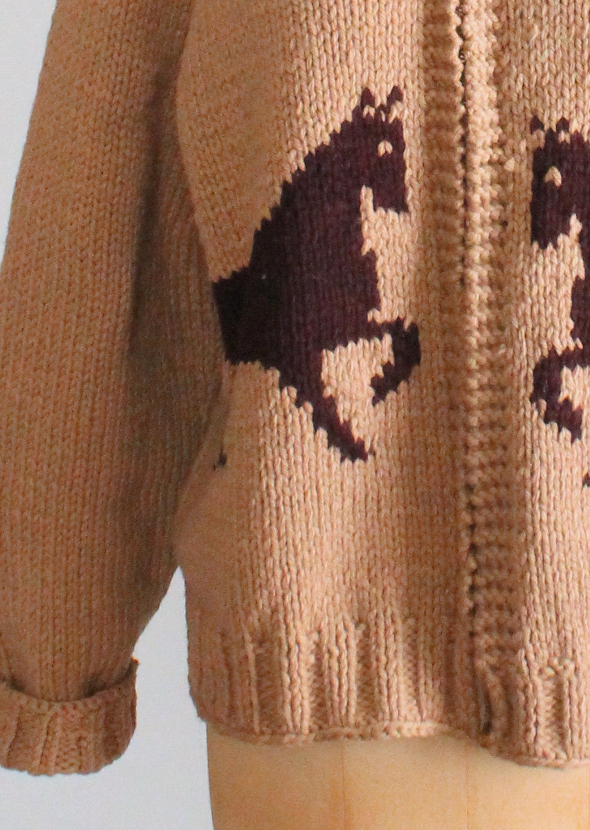 Vintage 1970s Cowichan Horse Cardigan Sweater