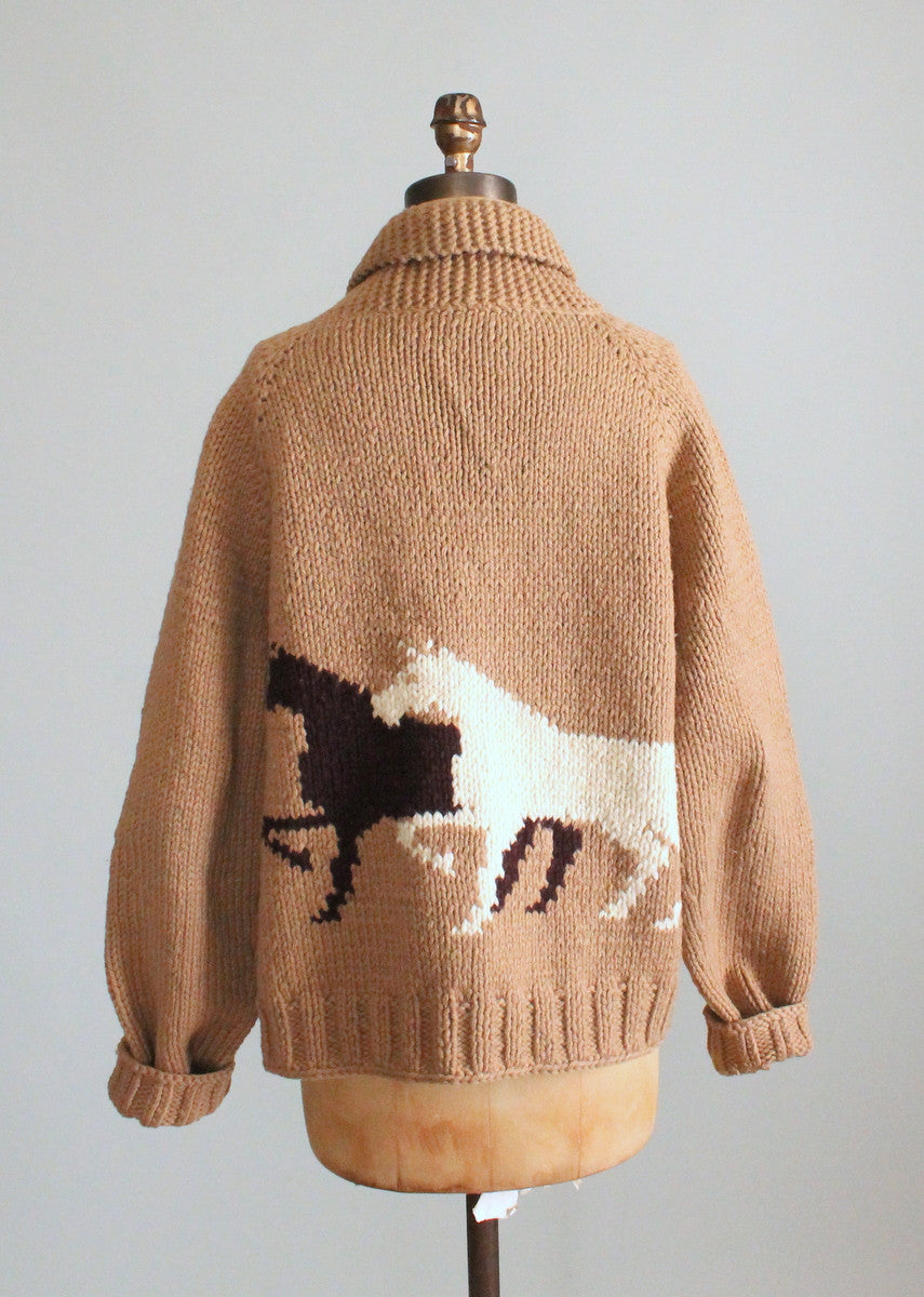 Vintage 1970s Cowichan Horse Cardigan Sweater Raleigh Vintage