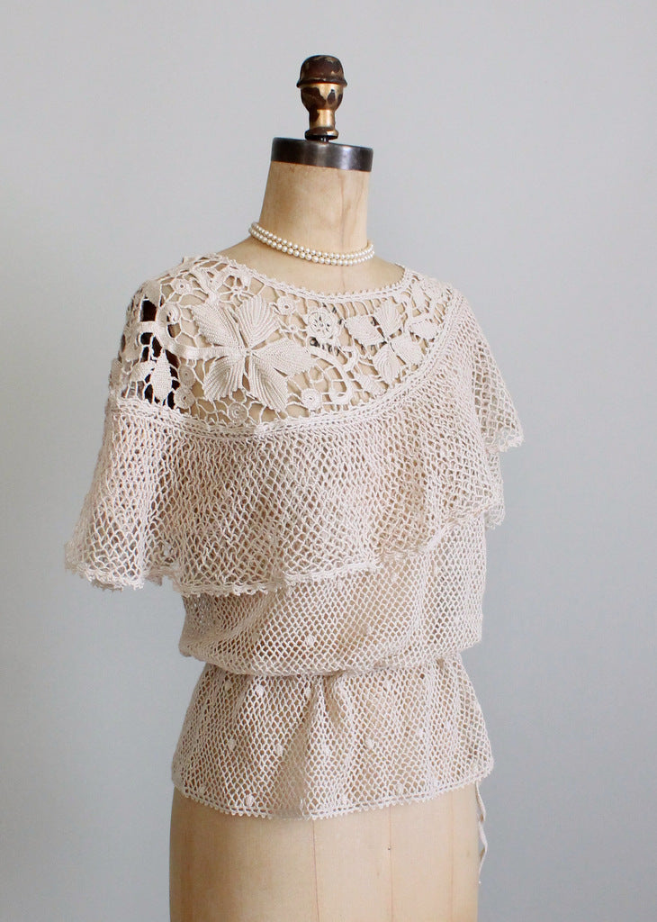 1970s ruffle cape crochet top