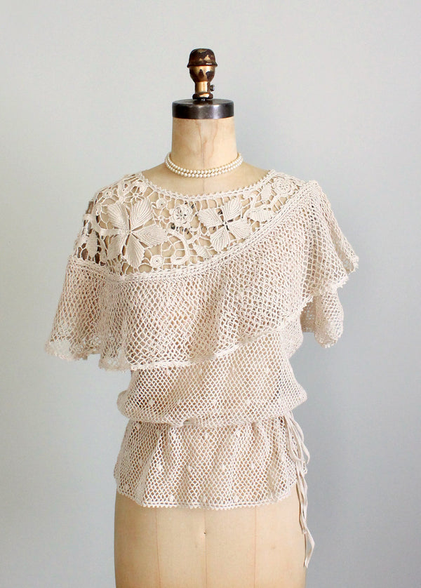 Vintage 1970s Crochet Boho Top - Raleigh Vintage