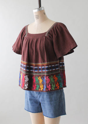 Vintage 1970s Guatemalan Embroidered Cotton Top