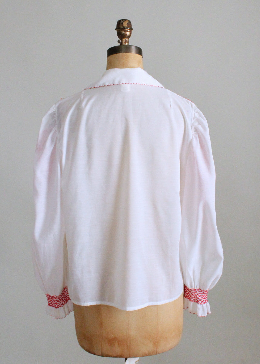 Vintage 1970s Red and White Embroidered Hippie Blouse