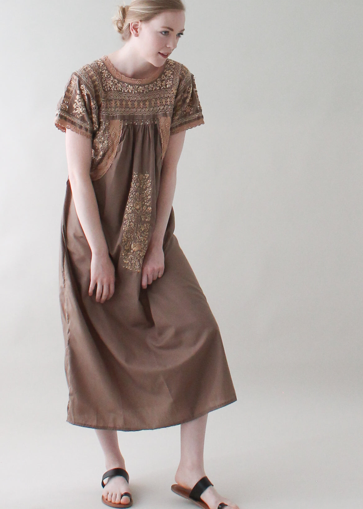 brown mexican dress Women's Off the Shoulder Embroidered Brown Mexican Dress - Handmade in Oaxaca, Mexico - Size Medium - Mexican Fiesta